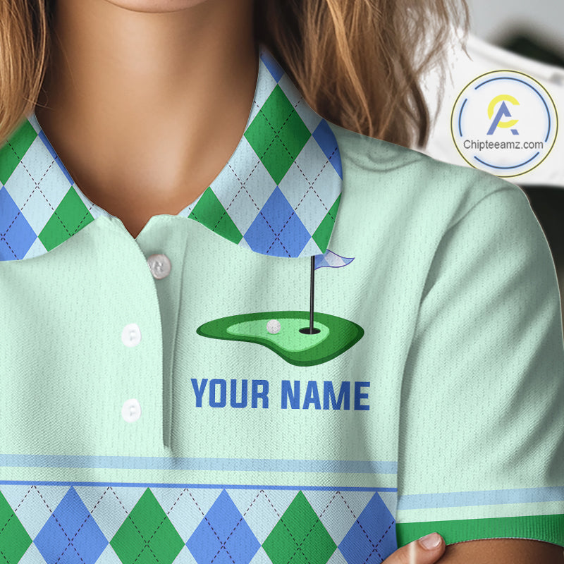Green Blue Argyle Golf Polo Shirt Personalized Womens Golf Shirt Golf Outfit Family Team Shirts NHT1395