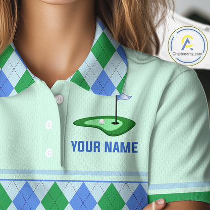 Green Blue Argyle Golf Polo Shirt Personalized Womens Golf Shirt Golf Outfit Family Team Shirts NHT1395