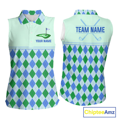 Green Blue Argyle Golf Polo Shirt Personalized Womens Sleeves Golf Shirt Golf Outfit Family Team Shirts NHT1395