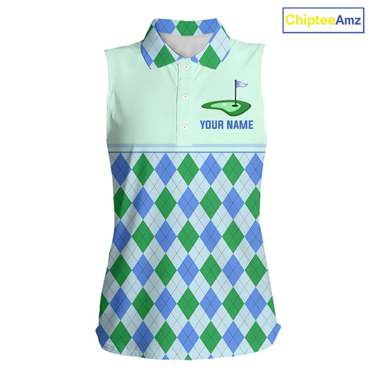 Green Blue Argyle Golf Polo Shirt Personalized Womens Sleeves Golf Shirt Golf Outfit Family Team Shirts NHT1395