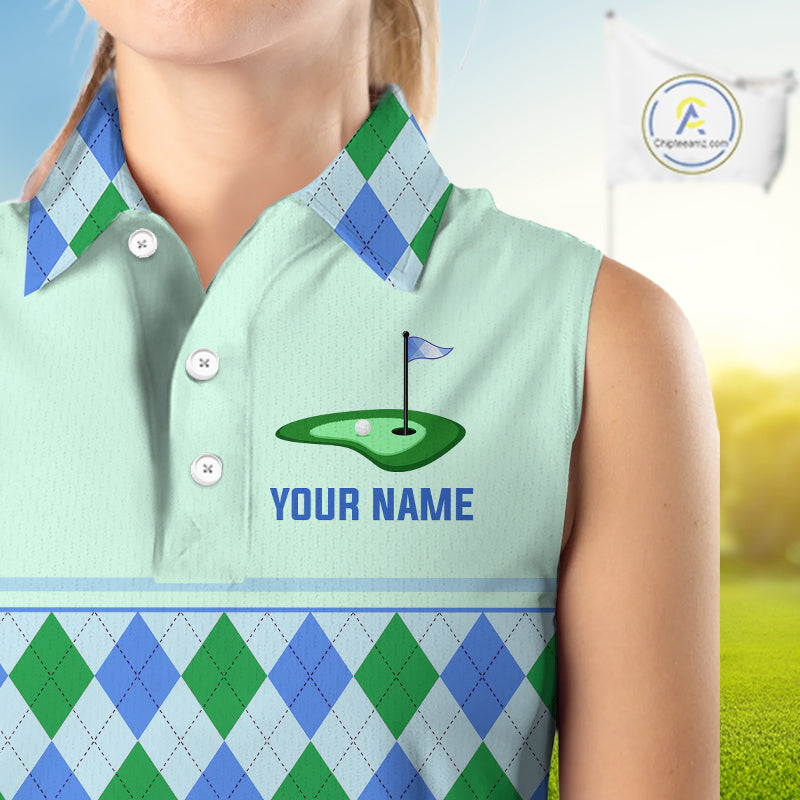 Green Blue Argyle Golf Polo Shirt Personalized Womens Sleeves Golf Shirt Golf Outfit Family Team Shirts NHT1395