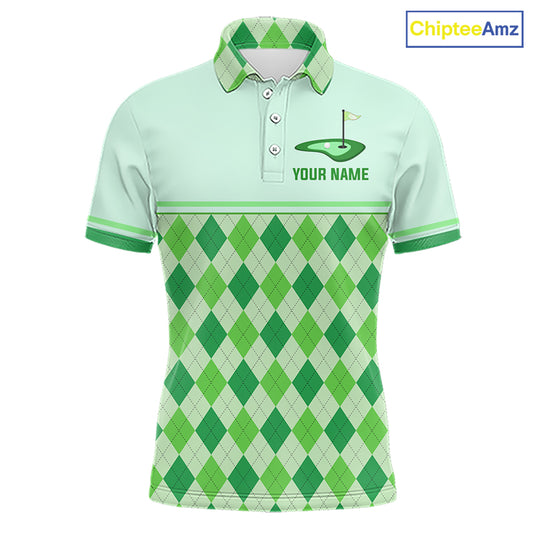Green Argyle Golf Polo Shirt Personalized Mens Golf Shirt Golf Outfit Family Team Shirts NHT1396