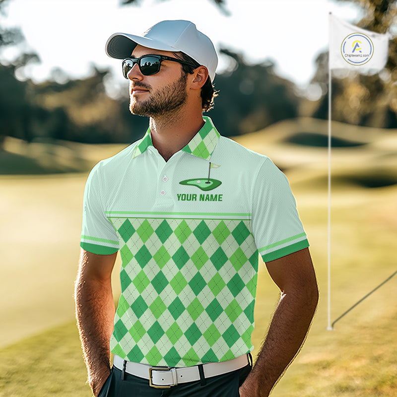 Green Argyle Golf Polo Shirt Personalized Mens Golf Shirt Golf Outfit Family Team Shirts NHT1396