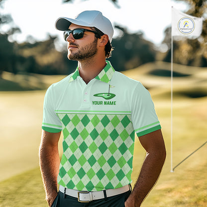 Green Argyle Golf Polo Shirt Personalized Mens Golf Shirt Golf Outfit Family Team Shirts NHT1396
