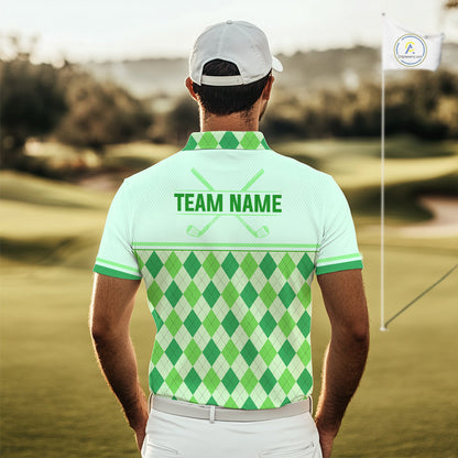 Green Argyle Golf Polo Shirt Personalized Mens Golf Shirt Golf Outfit Family Team Shirts NHT1396
