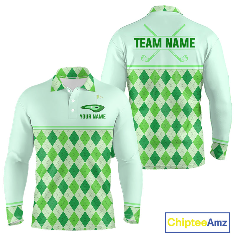 Green Argyle Golf Polo Shirt Personalized Mens Golf Shirt Golf Outfit Family Team Shirts NHT1396