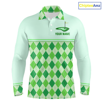 Green Argyle Golf Polo Shirt Personalized Mens Golf Shirt Golf Outfit Family Team Shirts NHT1396