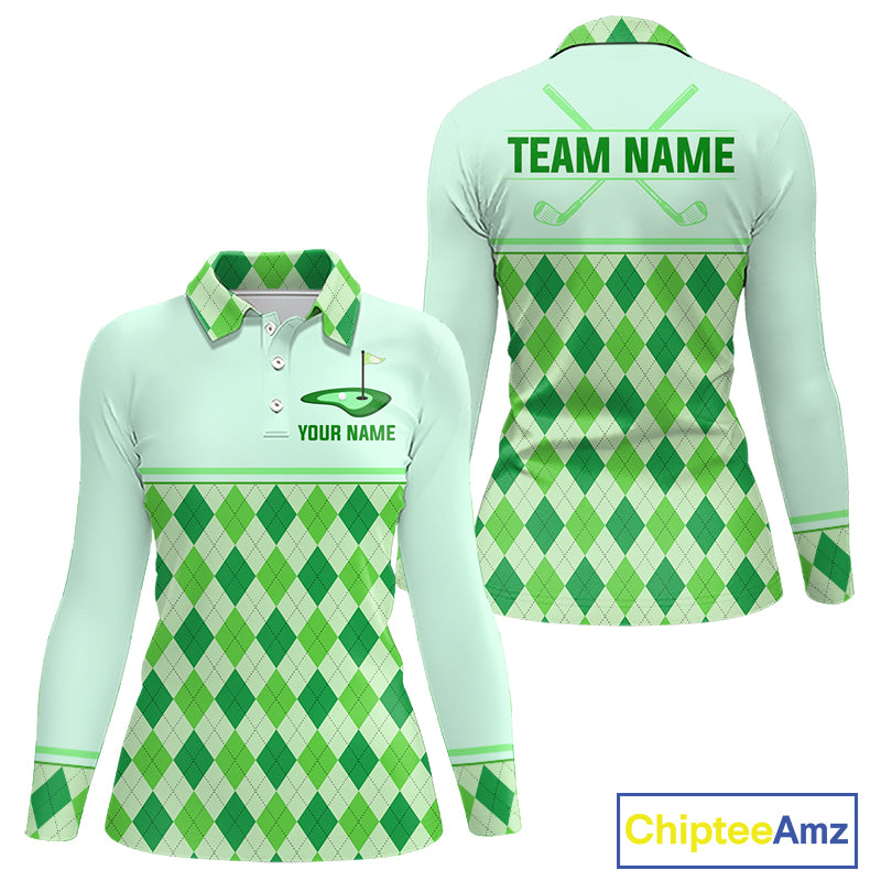 Green Argyle Golf Polo Shirt Personalized Womens Golf Shirt Golf Outfit Family Team Shirts NHT1396