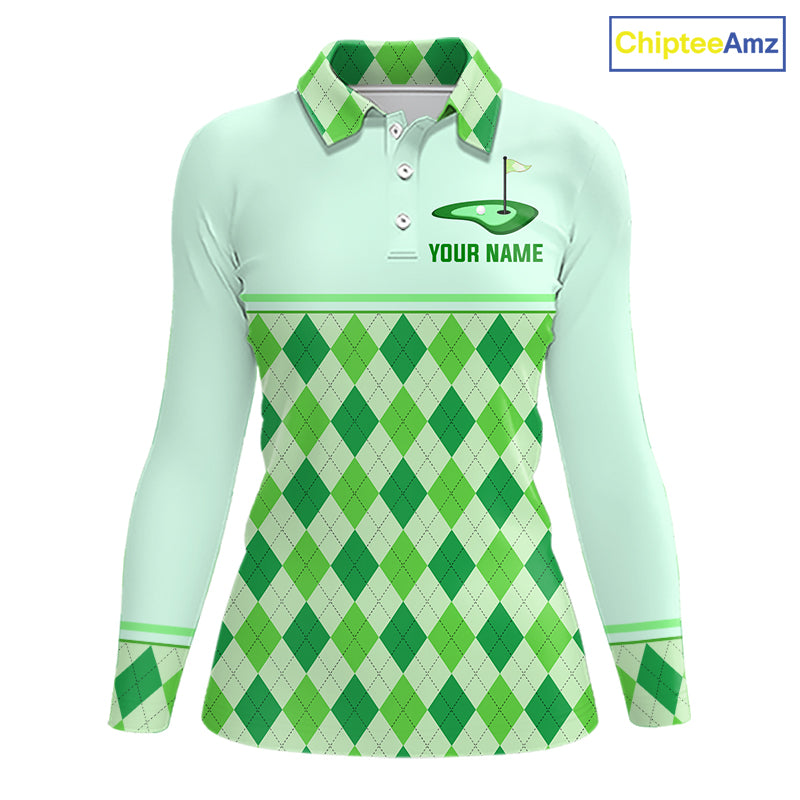 Green Argyle Golf Polo Shirt Personalized Womens Golf Shirt Golf Outfit Family Team Shirts NHT1396