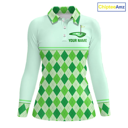 Green Argyle Golf Polo Shirt Personalized Womens Golf Shirt Golf Outfit Family Team Shirts NHT1396