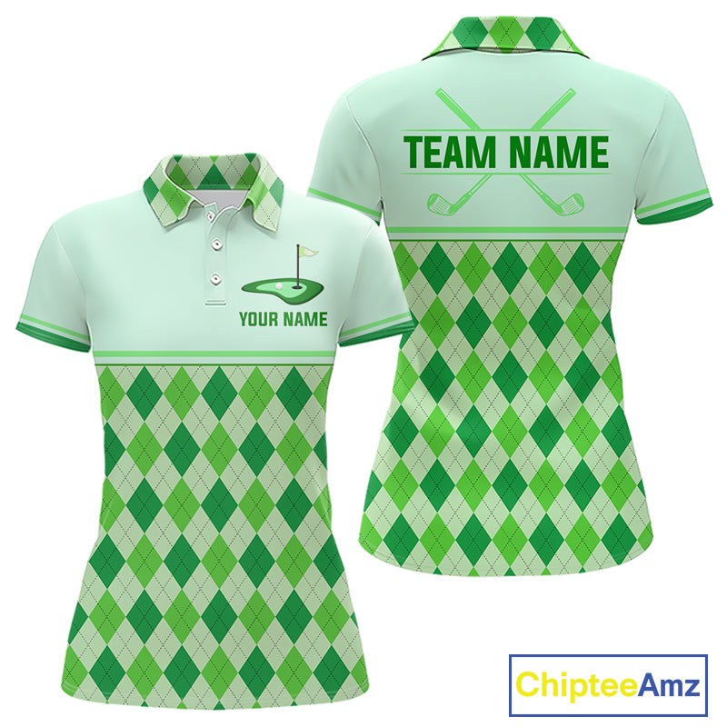 Green Argyle Golf Polo Shirt Personalized Womens Golf Shirt Golf Outfit Family Team Shirts NHT1396