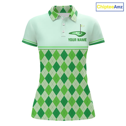 Green Argyle Golf Polo Shirt Personalized Womens Golf Shirt Golf Outfit Family Team Shirts NHT1396
