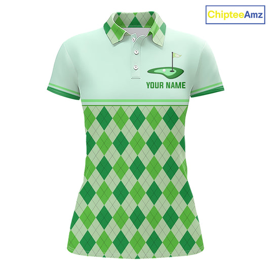 Green Argyle Golf Polo Shirt Personalized Womens Golf Shirt Golf Outfit Family Team Shirts NHT1396