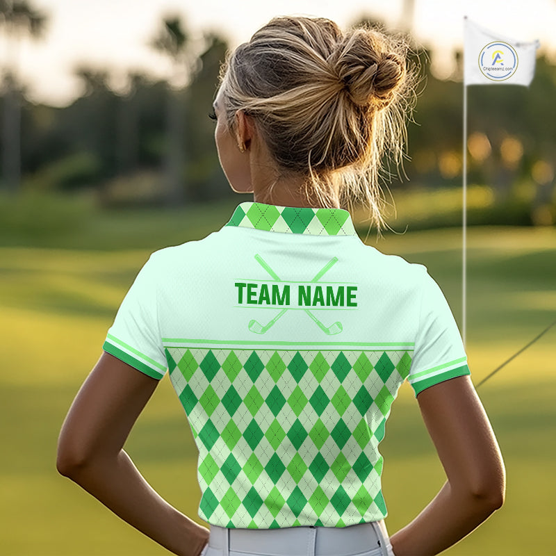 Green Argyle Golf Polo Shirt Personalized Womens Golf Shirt Golf Outfit Family Team Shirts NHT1396