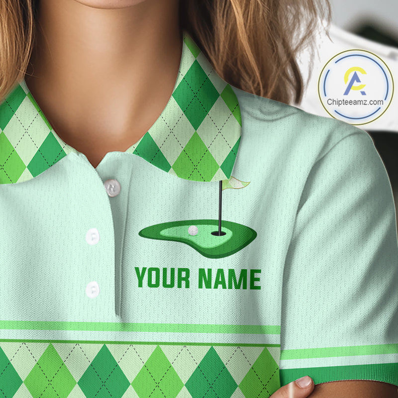 Green Argyle Golf Polo Shirt Personalized Womens Golf Shirt Golf Outfit Family Team Shirts NHT1396