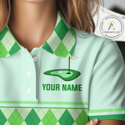 Green Argyle Golf Polo Shirt Personalized Womens Golf Shirt Golf Outfit Family Team Shirts NHT1396