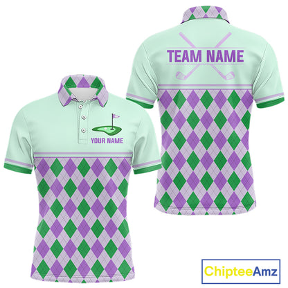 Green Purple Argyle Golf Polo Shirt Personalized Mens Golf Shirt Golf Outfit Family Team Shirts NHT1397