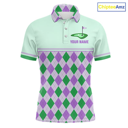 Green Purple Argyle Golf Polo Shirt Personalized Mens Golf Shirt Golf Outfit Family Team Shirts NHT1397
