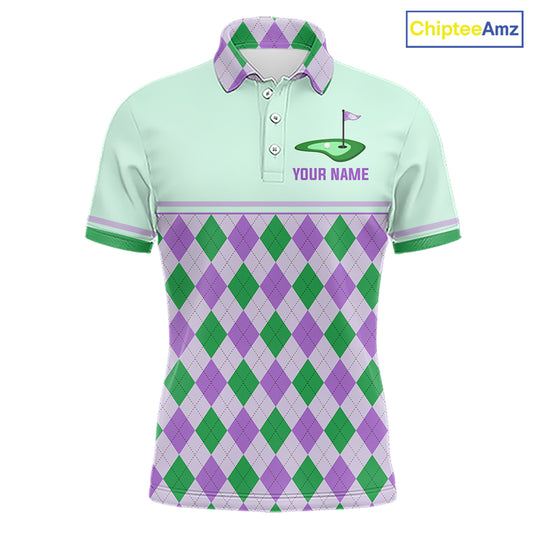 Green Purple Argyle Golf Polo Shirt Personalized Mens Golf Shirt Golf Outfit Family Team Shirts NHT1397