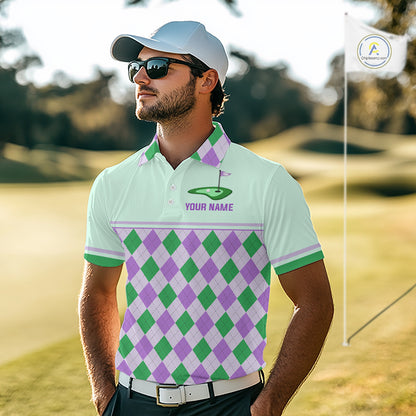 Green Purple Argyle Golf Polo Shirt Personalized Mens Golf Shirt Golf Outfit Family Team Shirts NHT1397