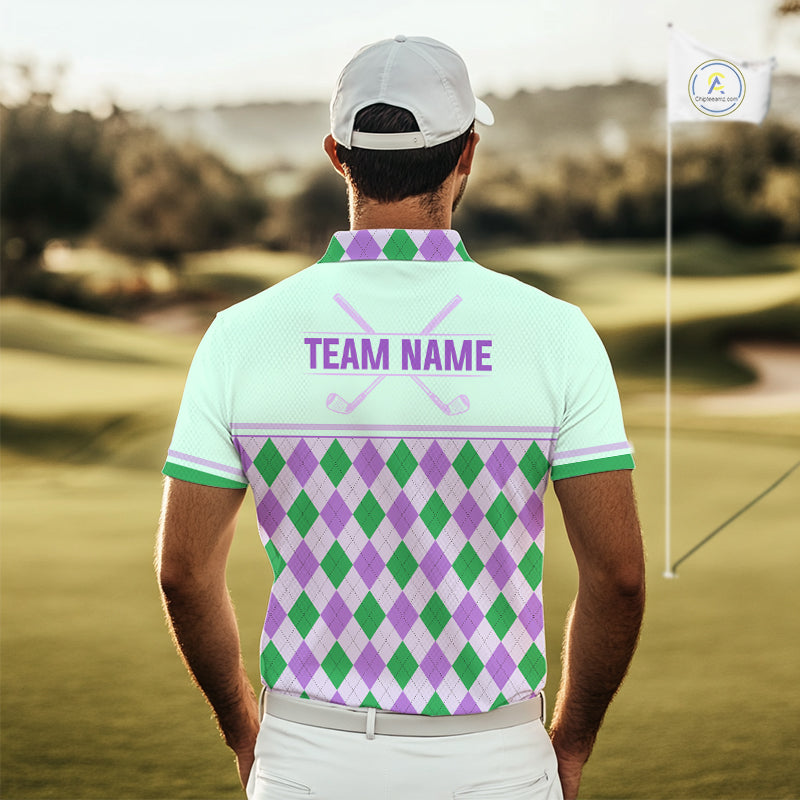 Green Purple Argyle Golf Polo Shirt Personalized Mens Golf Shirt Golf Outfit Family Team Shirts NHT1397