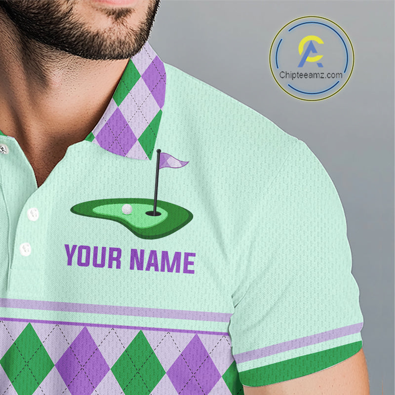 Green Purple Argyle Golf Polo Shirt Personalized Mens Golf Shirt Golf Outfit Family Team Shirts NHT1397