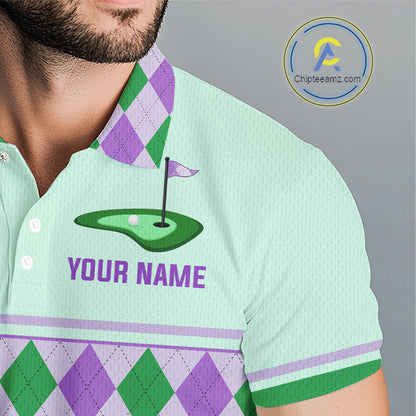 Green Purple Argyle Golf Polo Shirt Personalized Mens Golf Shirt Golf Outfit Family Team Shirts NHT1397