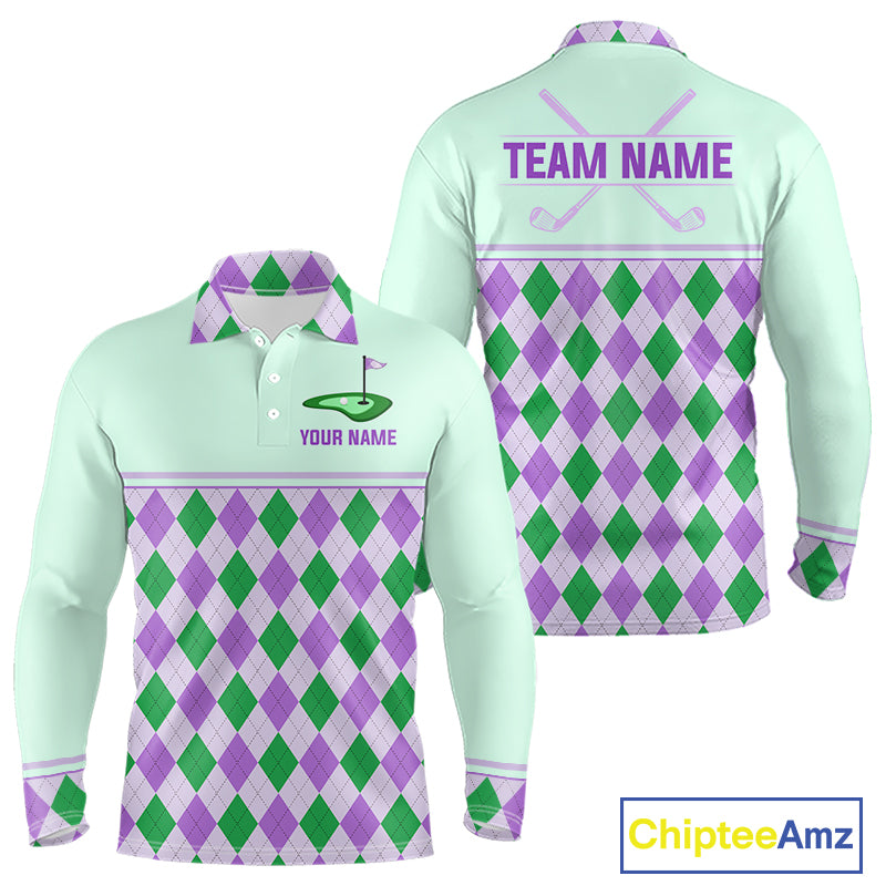 Green Purple Argyle Golf Polo Shirt Personalized Mens Golf Shirt Golf Outfit Family Team Shirts NHT1397