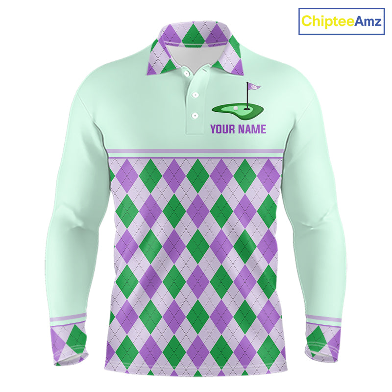 Green Purple Argyle Golf Polo Shirt Personalized Mens Golf Shirt Golf Outfit Family Team Shirts NHT1397