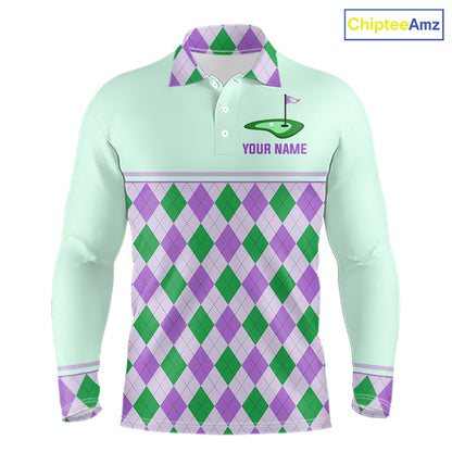 Green Purple Argyle Golf Polo Shirt Personalized Mens Golf Shirt Golf Outfit Family Team Shirts NHT1397