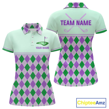 Green Purple Argyle Golf Polo Shirt Personalized Womens Golf Shirt Golf Outfit Family Team Shirts NHT1397