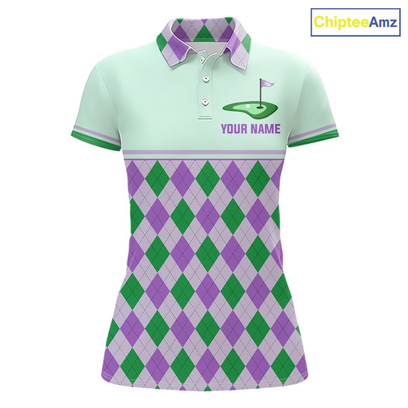 Green Purple Argyle Golf Polo Shirt Personalized Womens Golf Shirt Golf Outfit Family Team Shirts NHT1397