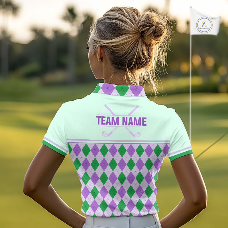 Green Purple Argyle Golf Polo Shirt Personalized Womens Golf Shirt Golf Outfit Family Team Shirts NHT1397