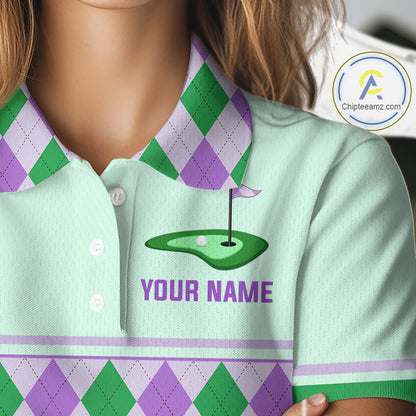 Green Purple Argyle Golf Polo Shirt Personalized Womens Golf Shirt Golf Outfit Family Team Shirts NHT1397