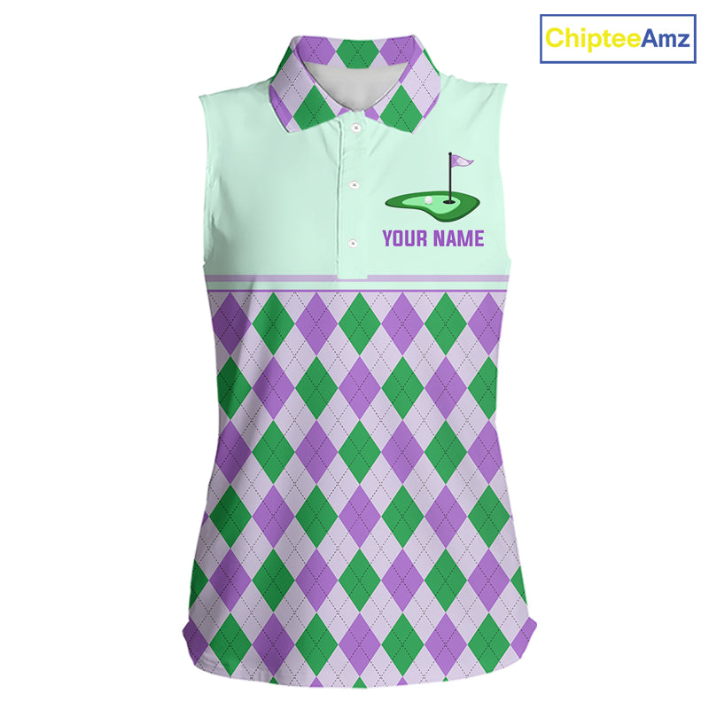 Green Purple Argyle Golf Polo Shirt Personalized Womens Sleeves Golf Shirt Golf Outfit Family Team Shirts NHT1397