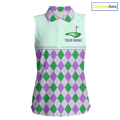 Green Purple Argyle Golf Polo Shirt Personalized Womens Sleeves Golf Shirt Golf Outfit Family Team Shirts NHT1397