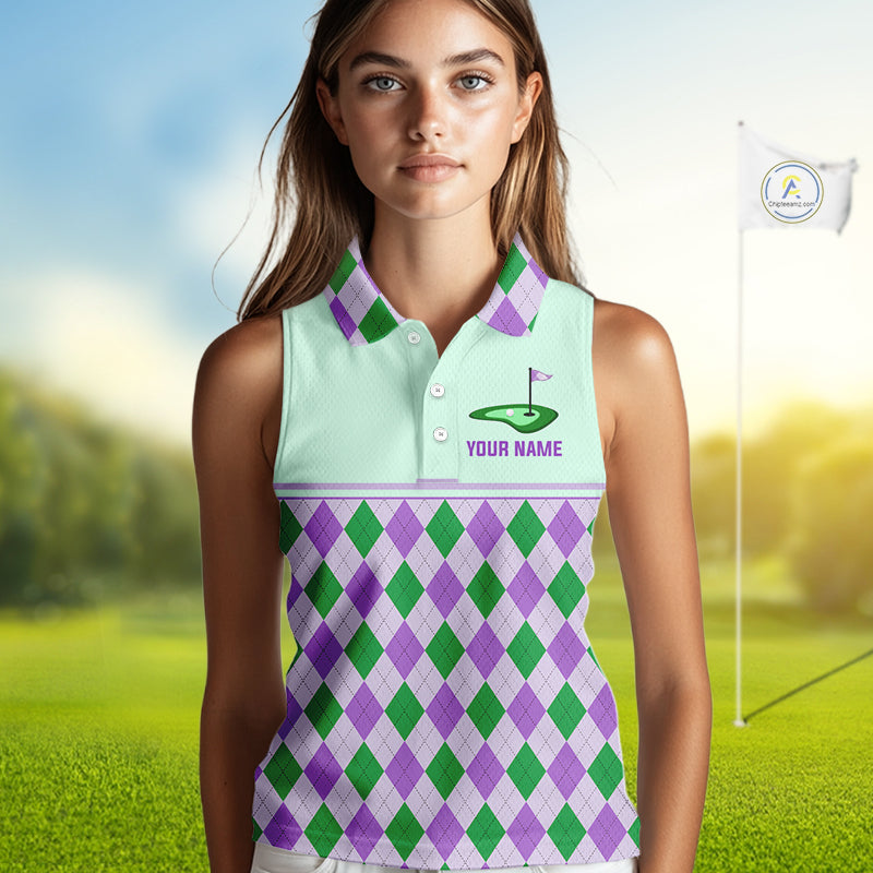 Green Purple Argyle Golf Polo Shirt Personalized Womens Sleeves Golf Shirt Golf Outfit Family Team Shirts NHT1397