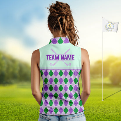 Green Purple Argyle Golf Polo Shirt Personalized Womens Sleeves Golf Shirt Golf Outfit Family Team Shirts NHT1397