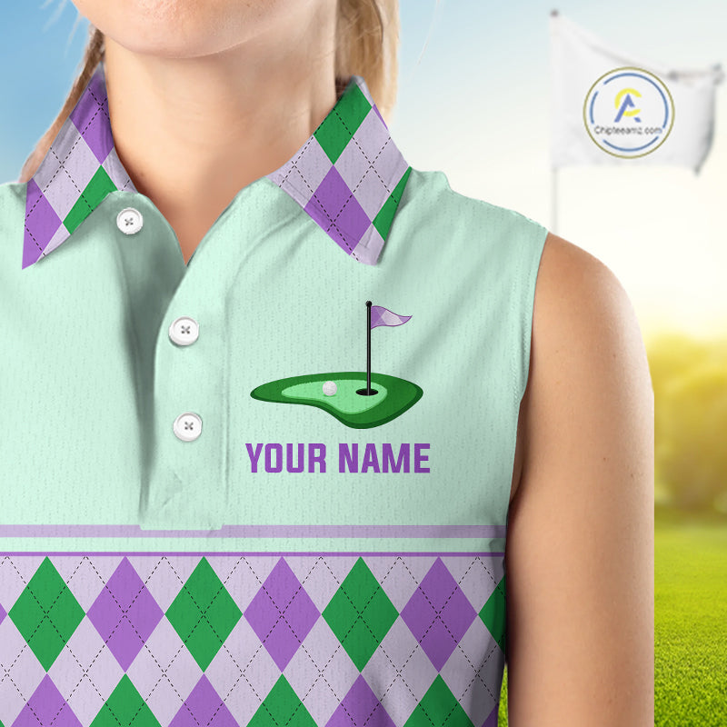 Green Purple Argyle Golf Polo Shirt Personalized Womens Sleeves Golf Shirt Golf Outfit Family Team Shirts NHT1397