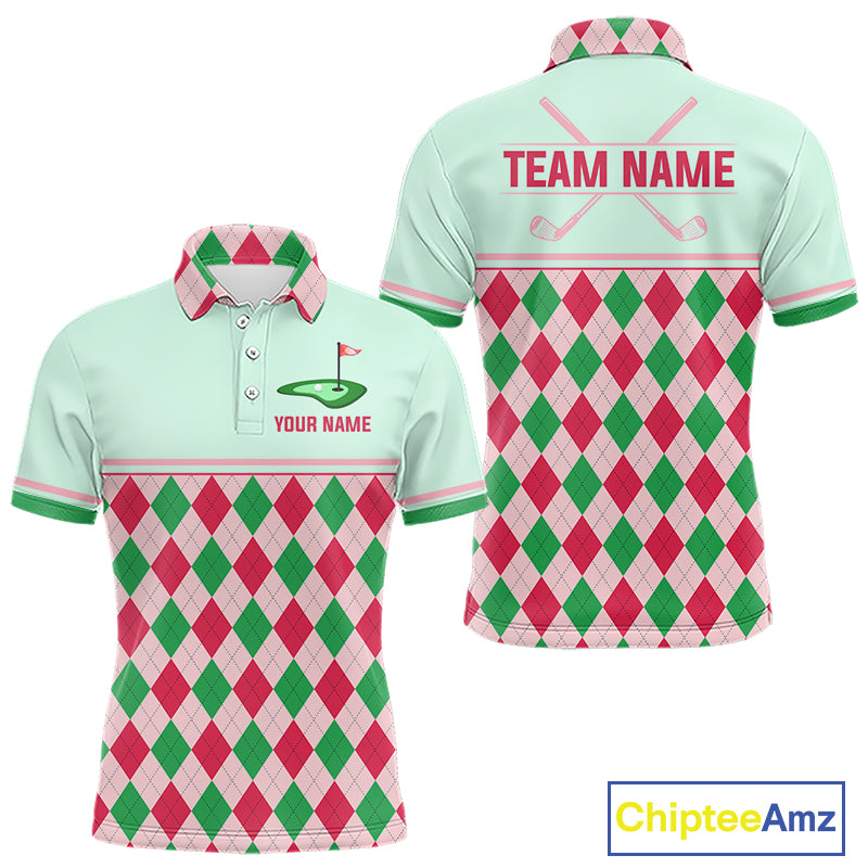 Green Red Argyle Golf Polo Shirt Personalized Mens Golf Shirt Golf Outfit Family Team Shirts NHT1398
