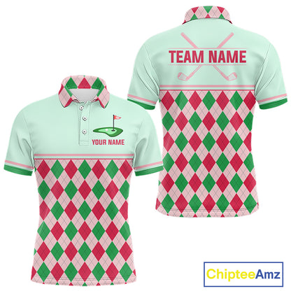 Green Red Argyle Golf Polo Shirt Personalized Mens Golf Shirt Golf Outfit Family Team Shirts NHT1398