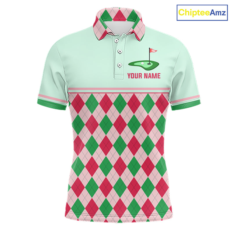Green Red Argyle Golf Polo Shirt Personalized Mens Golf Shirt Golf Outfit Family Team Shirts NHT1398
