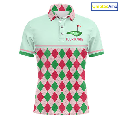 Green Red Argyle Golf Polo Shirt Personalized Mens Golf Shirt Golf Outfit Family Team Shirts NHT1398