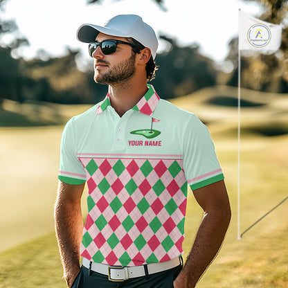 Green Red Argyle Golf Polo Shirt Personalized Mens Golf Shirt Golf Outfit Family Team Shirts NHT1398