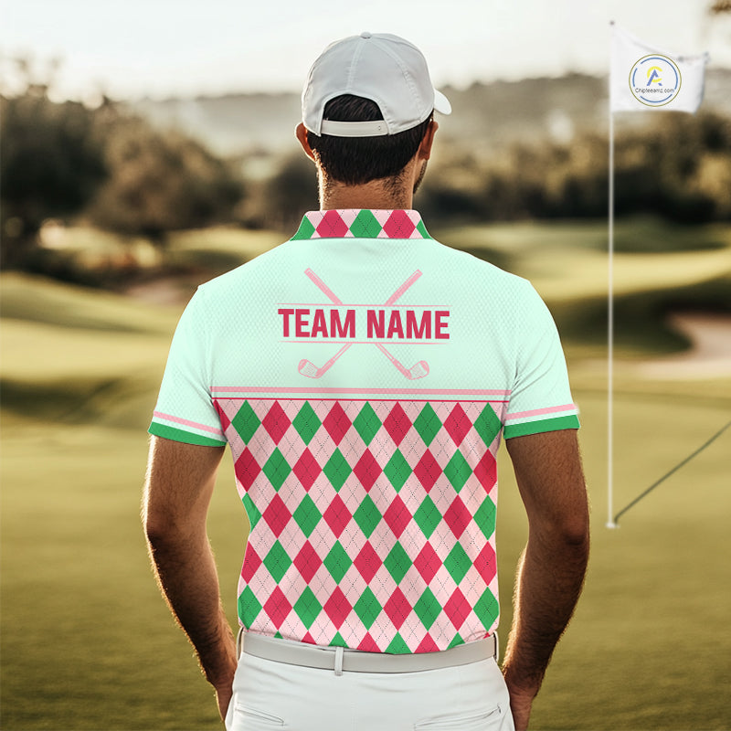 Green Red Argyle Golf Polo Shirt Personalized Mens Golf Shirt Golf Outfit Family Team Shirts NHT1398