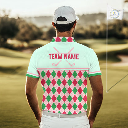 Green Red Argyle Golf Polo Shirt Personalized Mens Golf Shirt Golf Outfit Family Team Shirts NHT1398