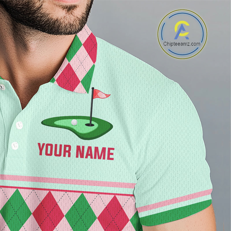 Green Red Argyle Golf Polo Shirt Personalized Mens Golf Shirt Golf Outfit Family Team Shirts NHT1398