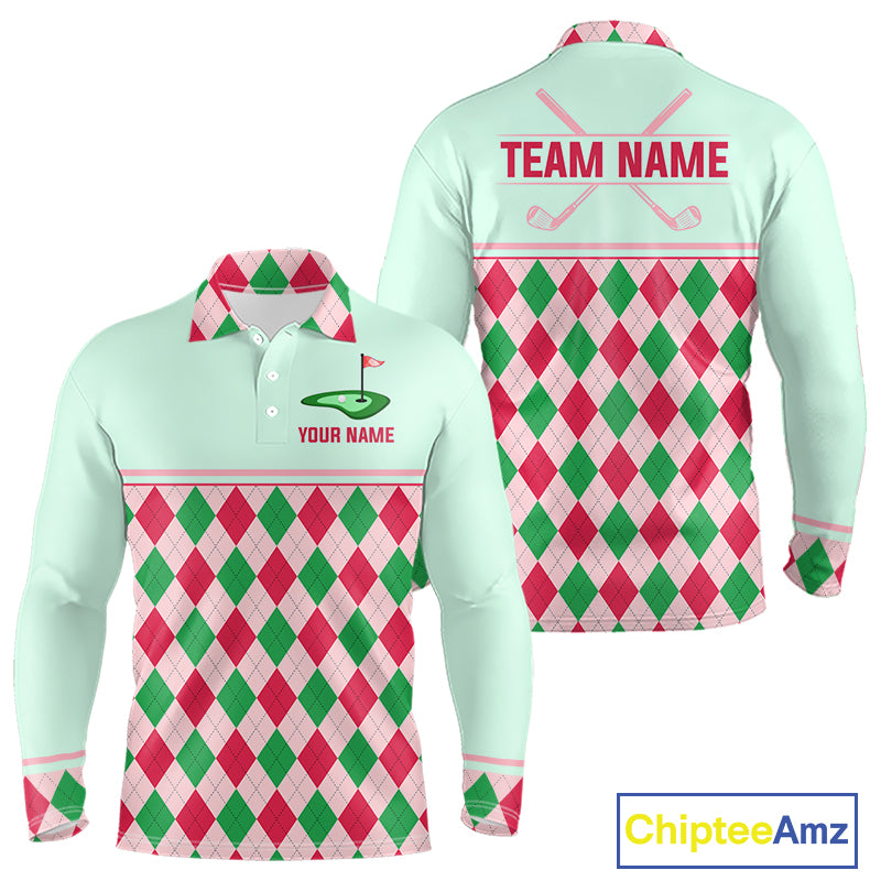 Green Red Argyle Golf Polo Shirt Personalized Mens Golf Shirt Golf Outfit Family Team Shirts NHT1398