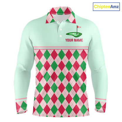 Green Red Argyle Golf Polo Shirt Personalized Mens Golf Shirt Golf Outfit Family Team Shirts NHT1398