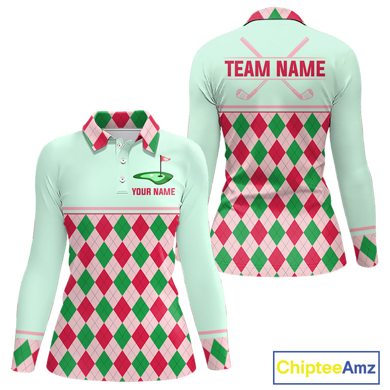 Green Red Argyle Golf Polo Shirt Personalized Womens Golf Shirt Golf Outfit Family Team Shirts NHT1398